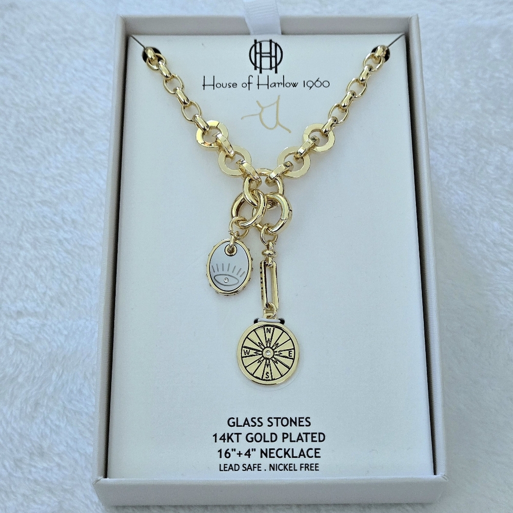 House🏠 of Harlow 1960 Evil Eye🧿 and Compass⏱️ Charms Necklace  - NIB